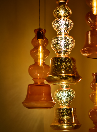 Ilke Lamp in Gold Antique & Amber Blown Glass by Sahil & Sarthak